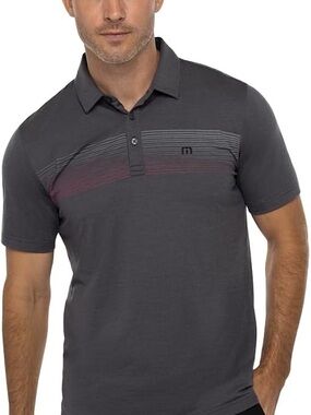 Travis Mathew Men's Jungle Expedition Polo Gray/Red Short-Sleeve Polo Medium
